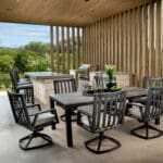 O.W. Lee Parsons Table with Aris Swivel Dining Arm Chairs