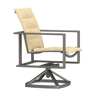 Padded Sling Swivel Rocker Arm Chair - Aluminum & Wrought Aluminum - Studio 128