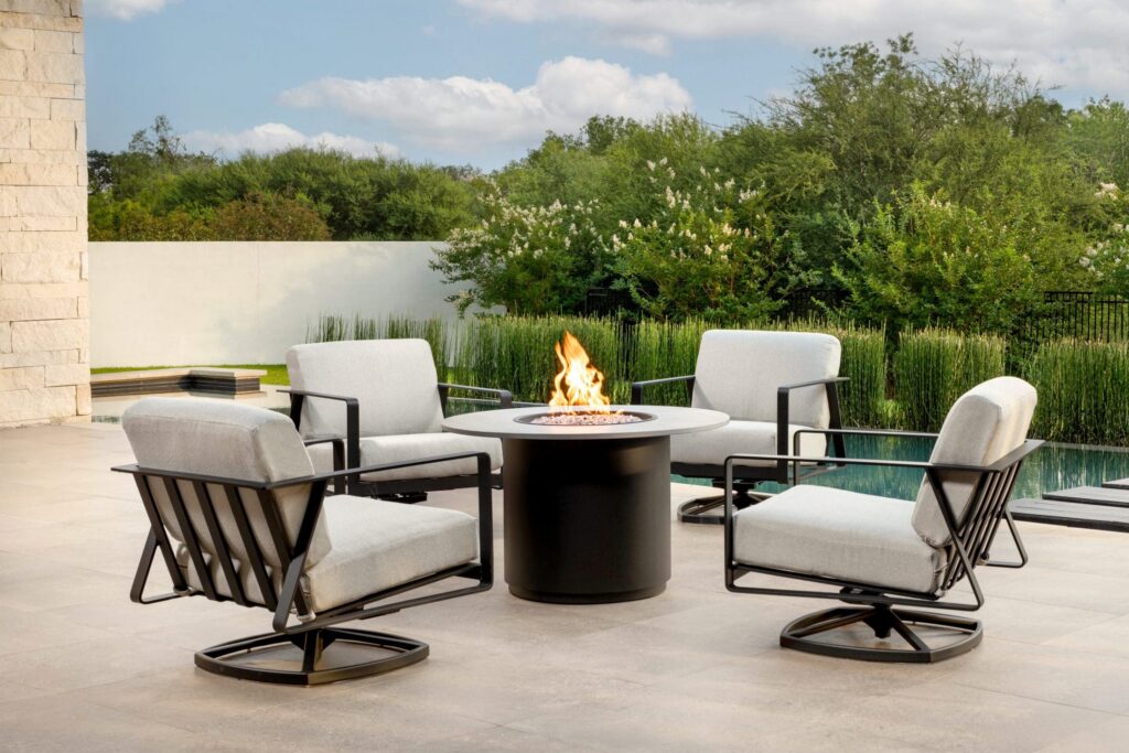Horizon Swivel Rocker Lounge Chairs around Nova Fire Pit