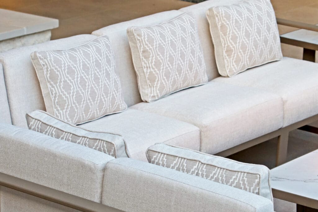 Throw pillows on Studio sectional in solve linen fabric